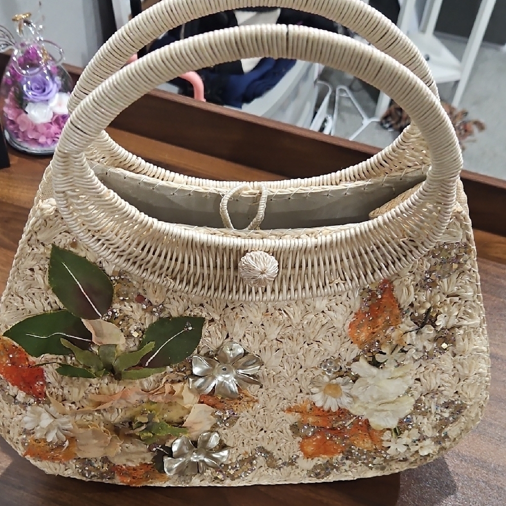 Chic Floral Embellished Woven Shoulder Bag - Picture 14 of 15